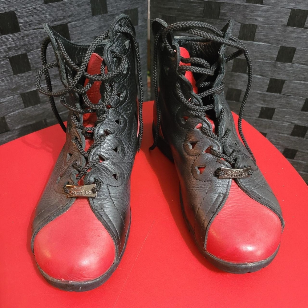 Red cow hyde boots by Son of Sandlar